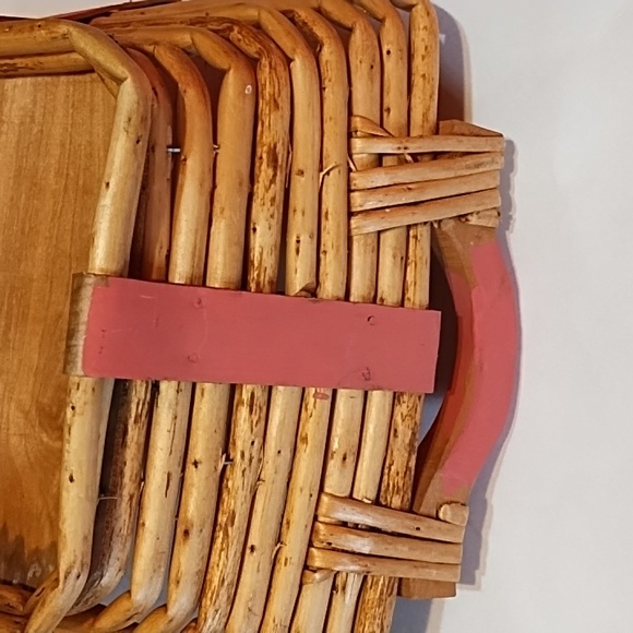 Coral and Tan Wooden 2 Handle Basket - Picture 8 of 10